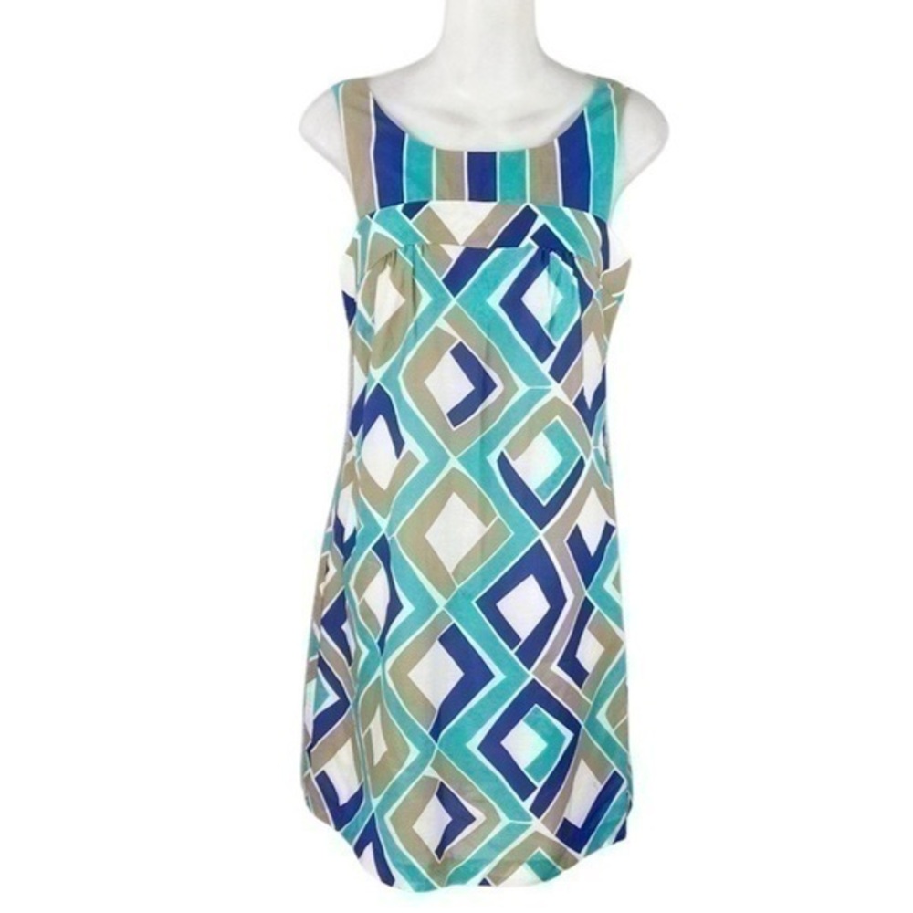Trina Turk geo print silk tie back shift dress MM14